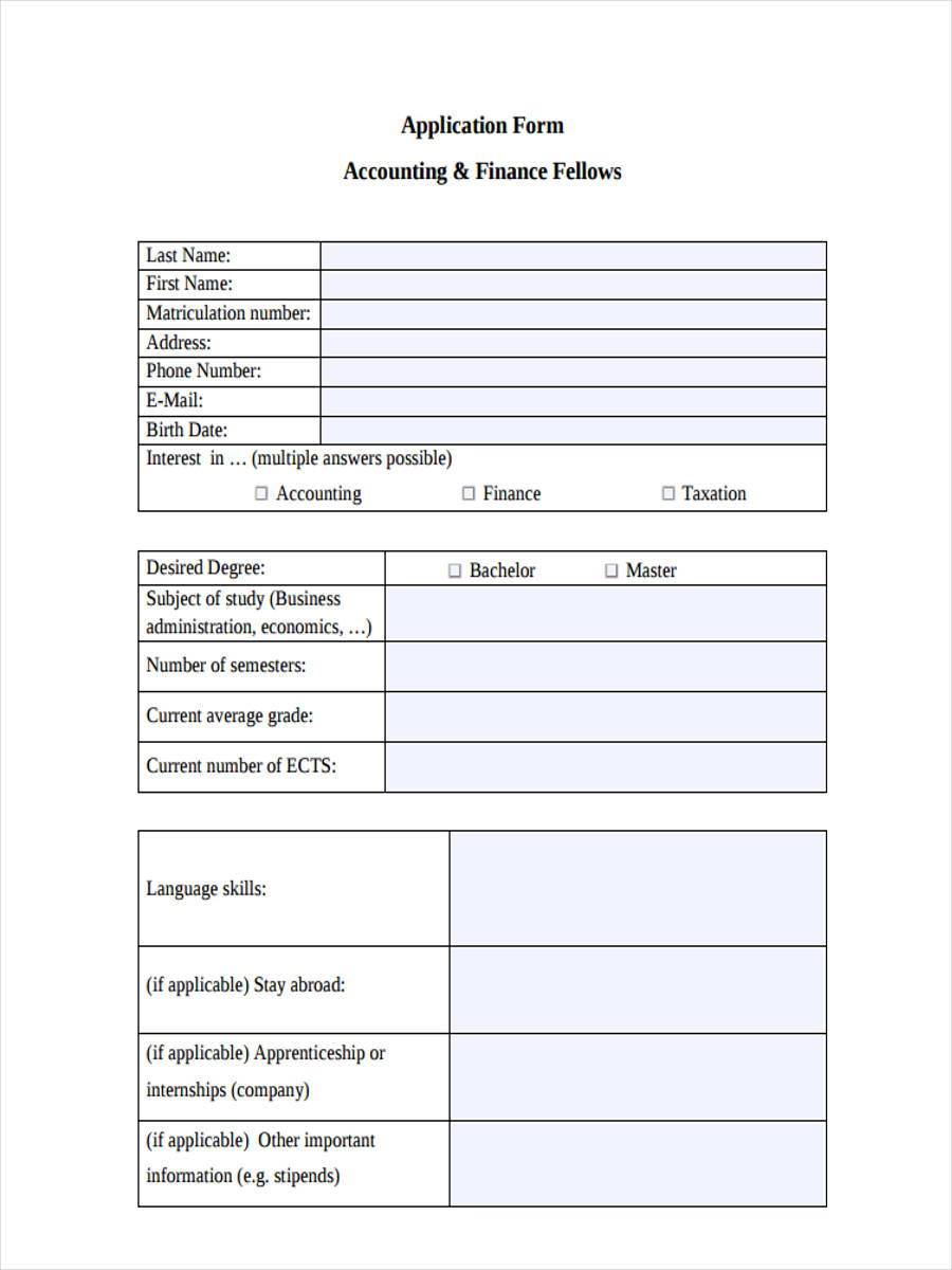 form format pdf job application for 7  Free Form   Sample Application Sample Accounting