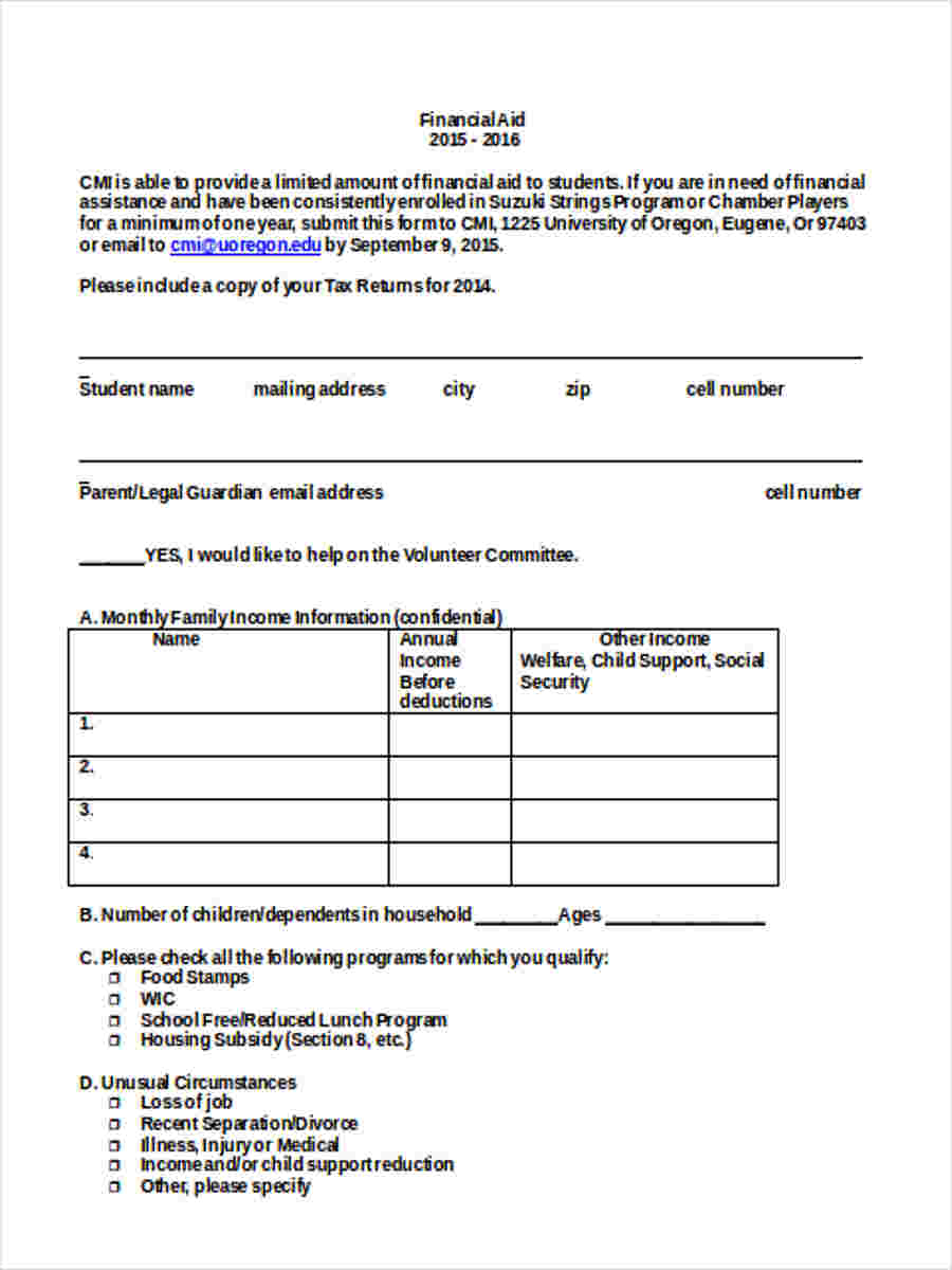 financial aid form in doc