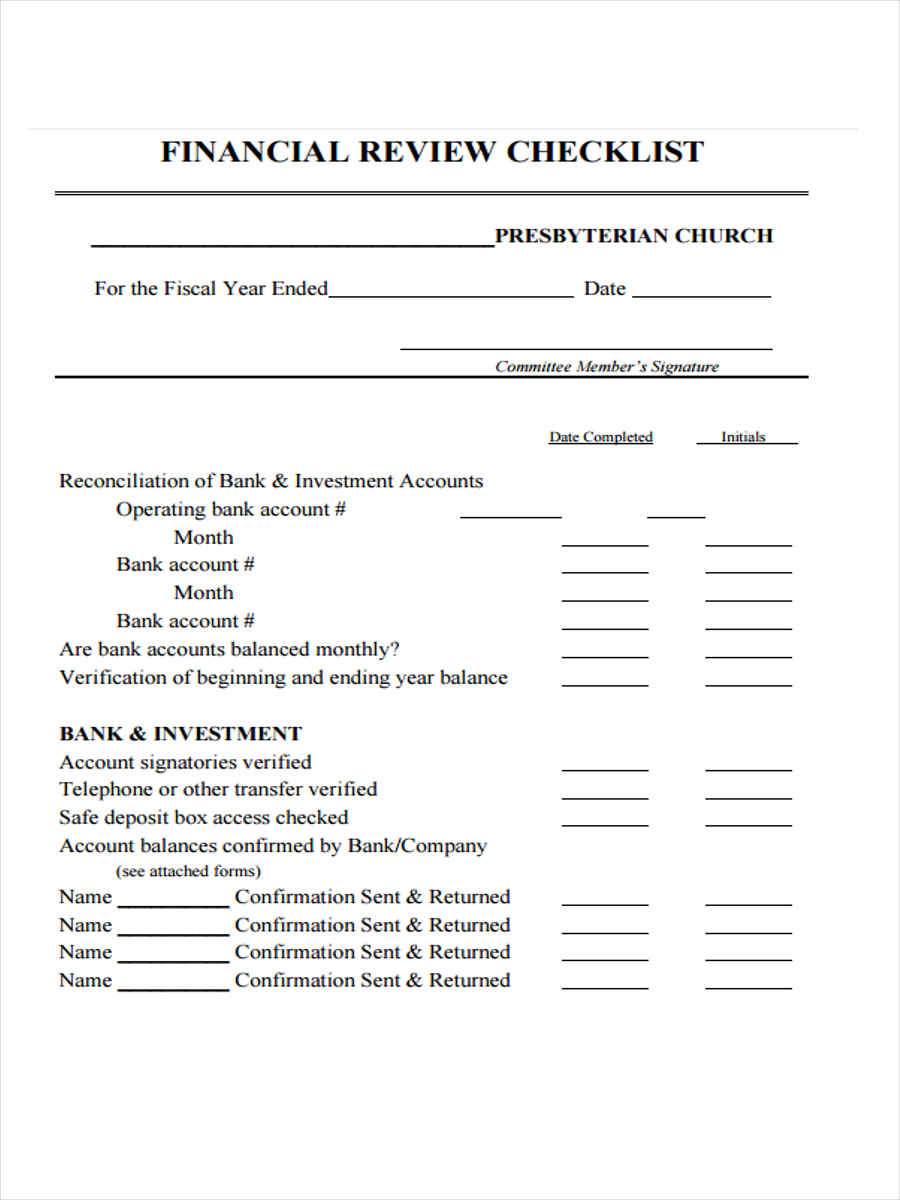 financial checklist form