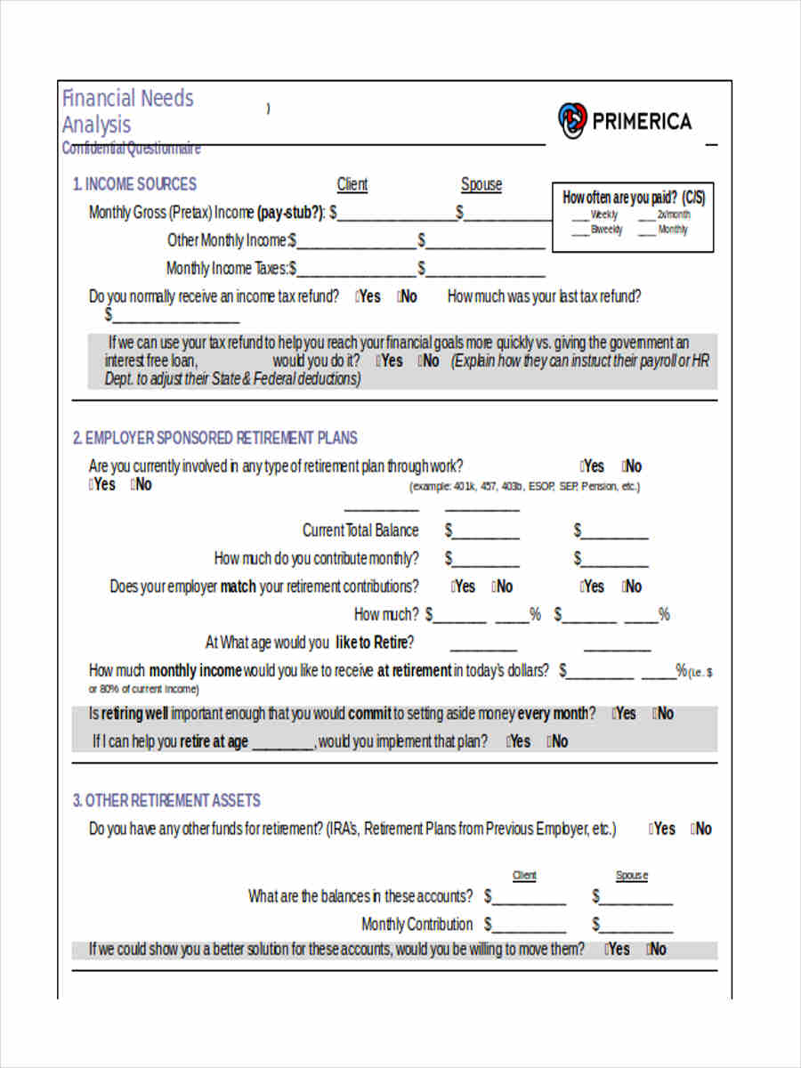 Financial Planning Questionnaire Template