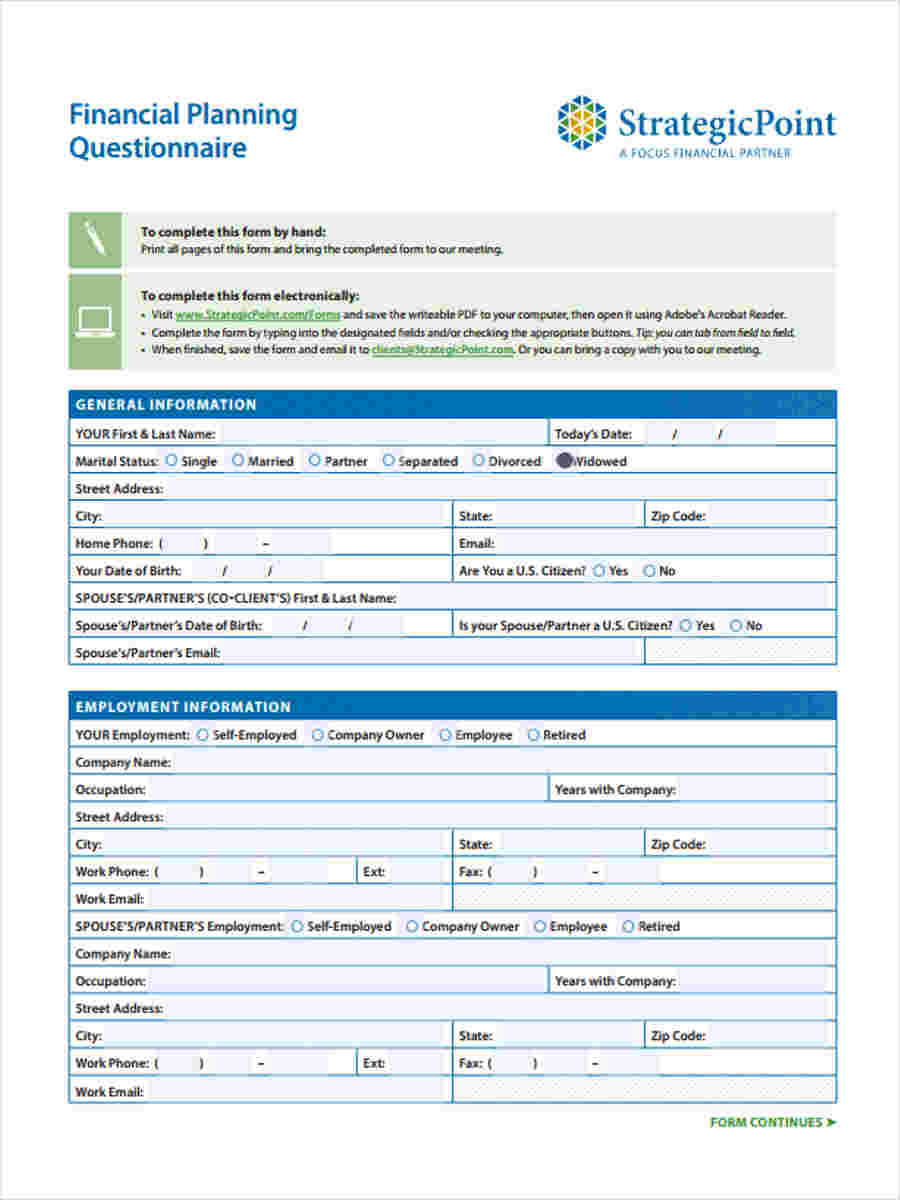 FREE 20+ Financial Questionnaire Forms in PDF  Ms Word Inside Business Plan Questionnaire Template