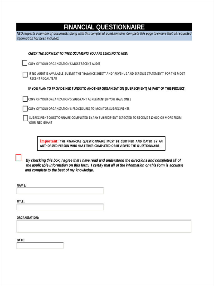 financial questionnaire form