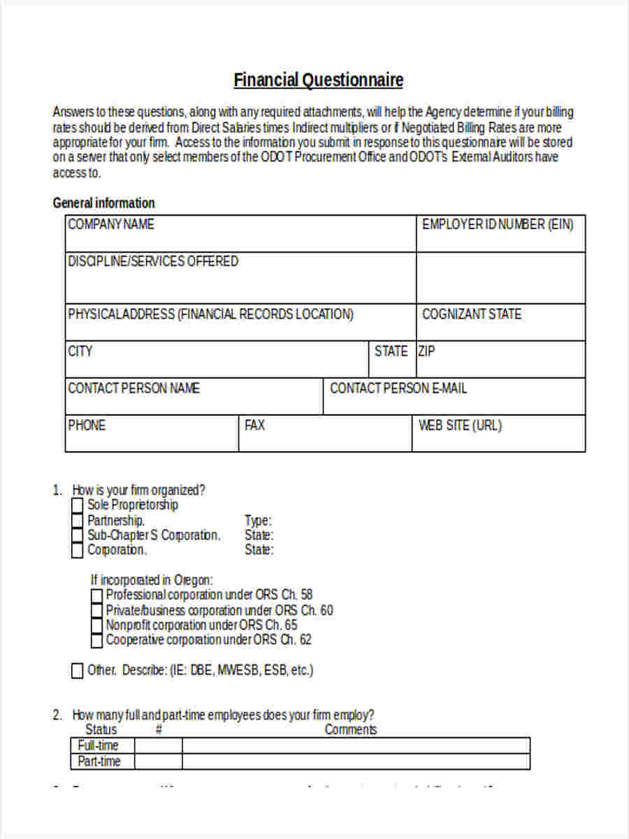 Free 7 Financial Questionnaire Forms In Pdf Ms Word 4207