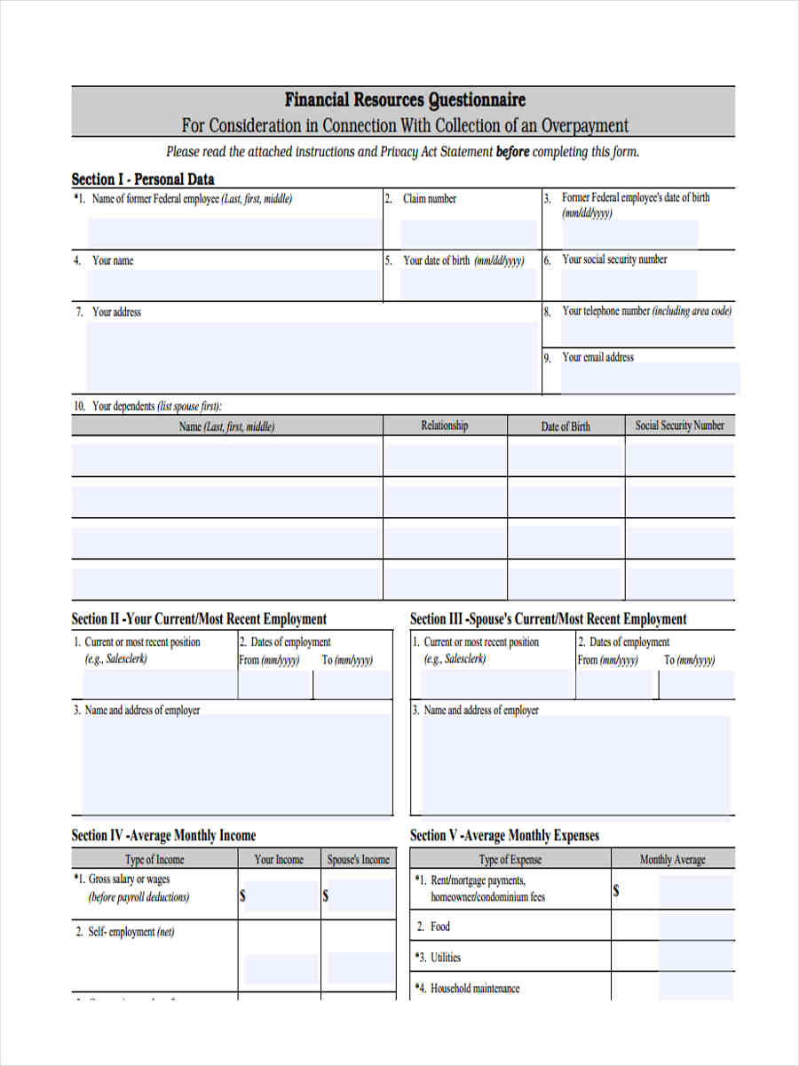 financial resources form