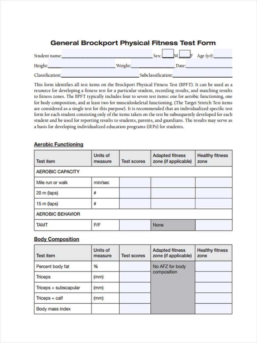 fitness test form