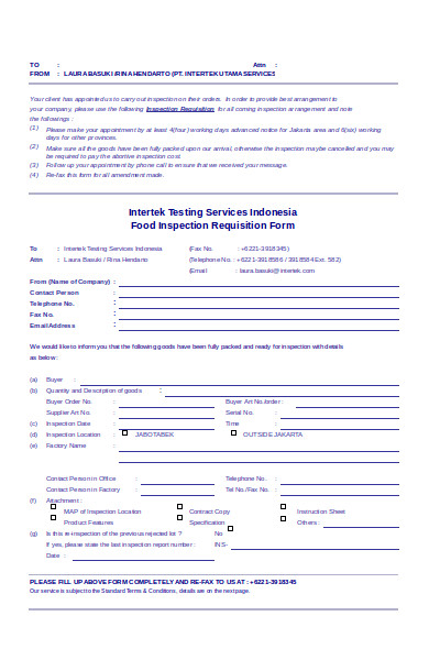 food inspection requisition form