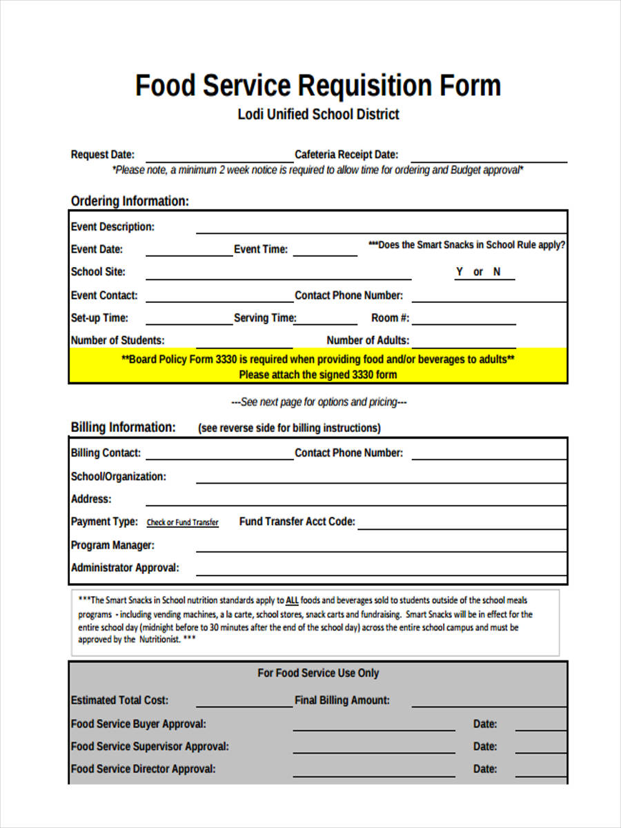 FREE 6+ Food Requisition Forms in MS Word | PDF | Excel