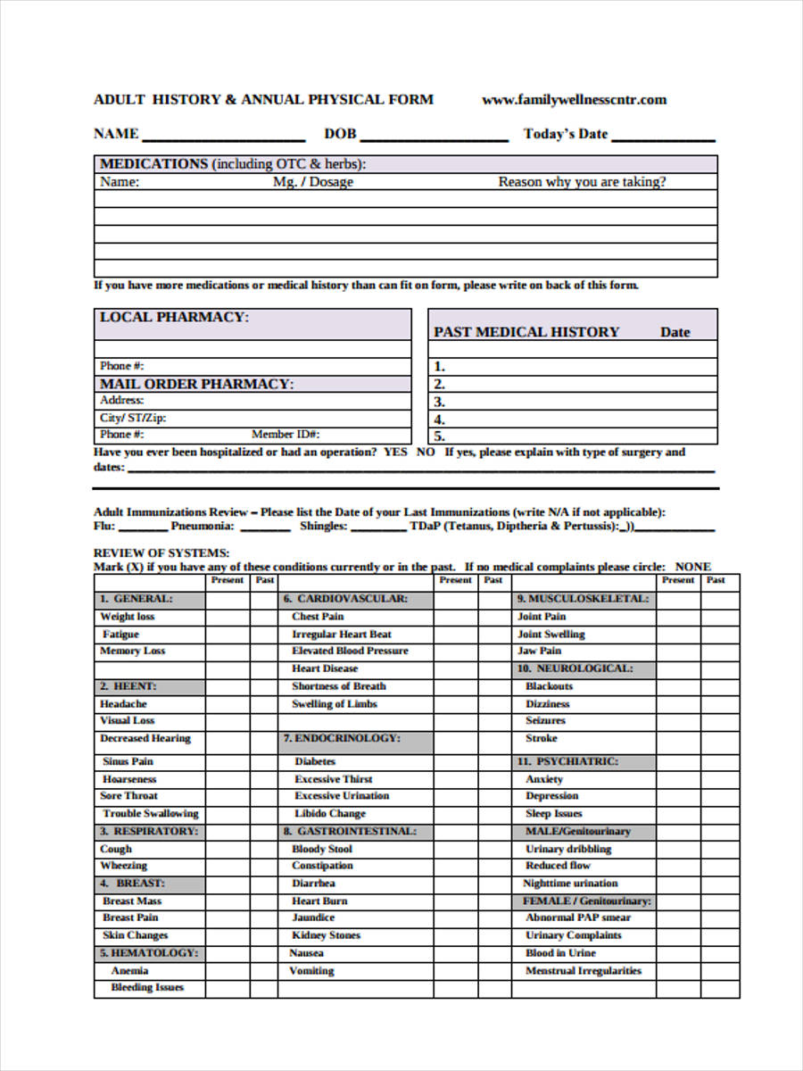 FREE 6+ Adult Physical Forms in PDF - Ms Word