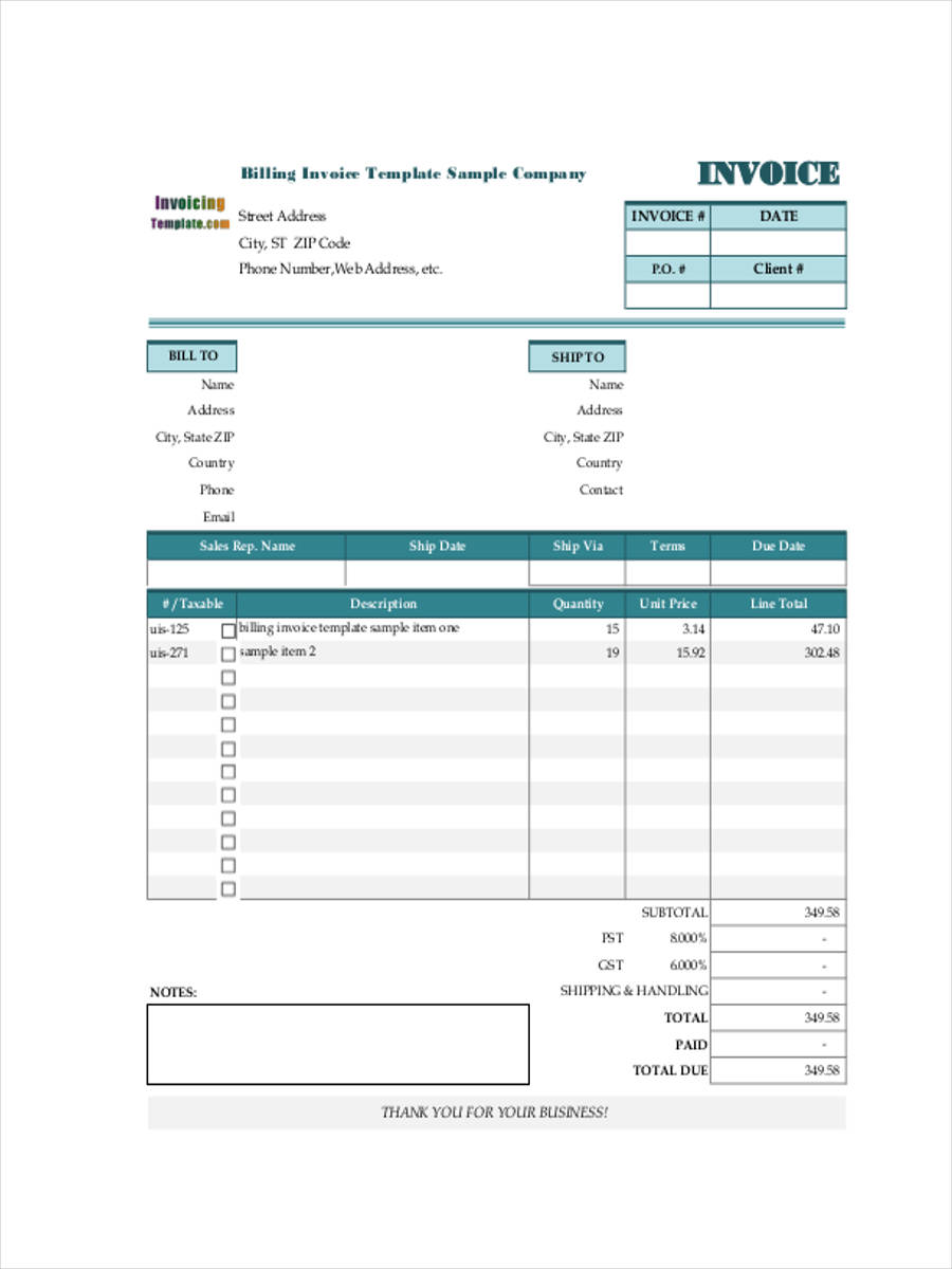 Bill Invoice Template from images.sampleforms.com