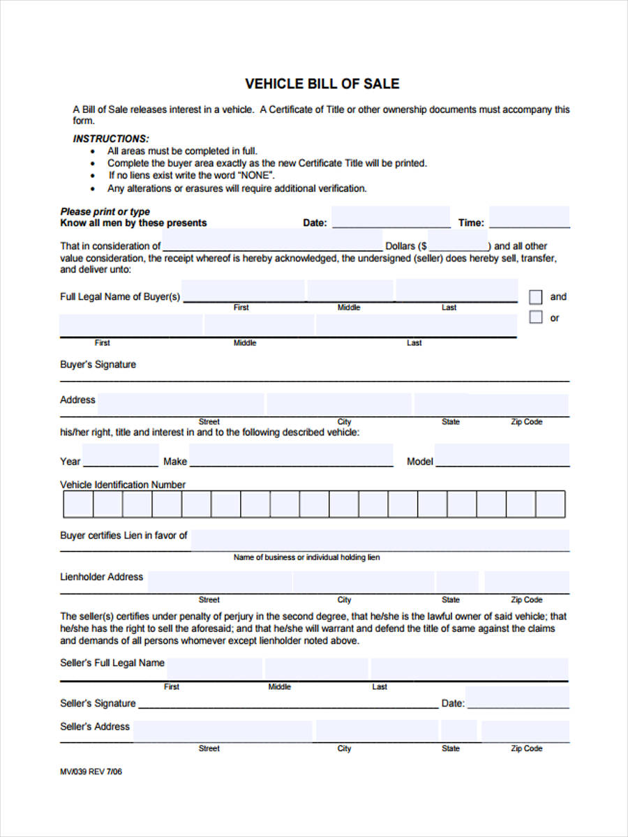 FREE 8+ Car Bill of Sale Forms in PDF | MS Word