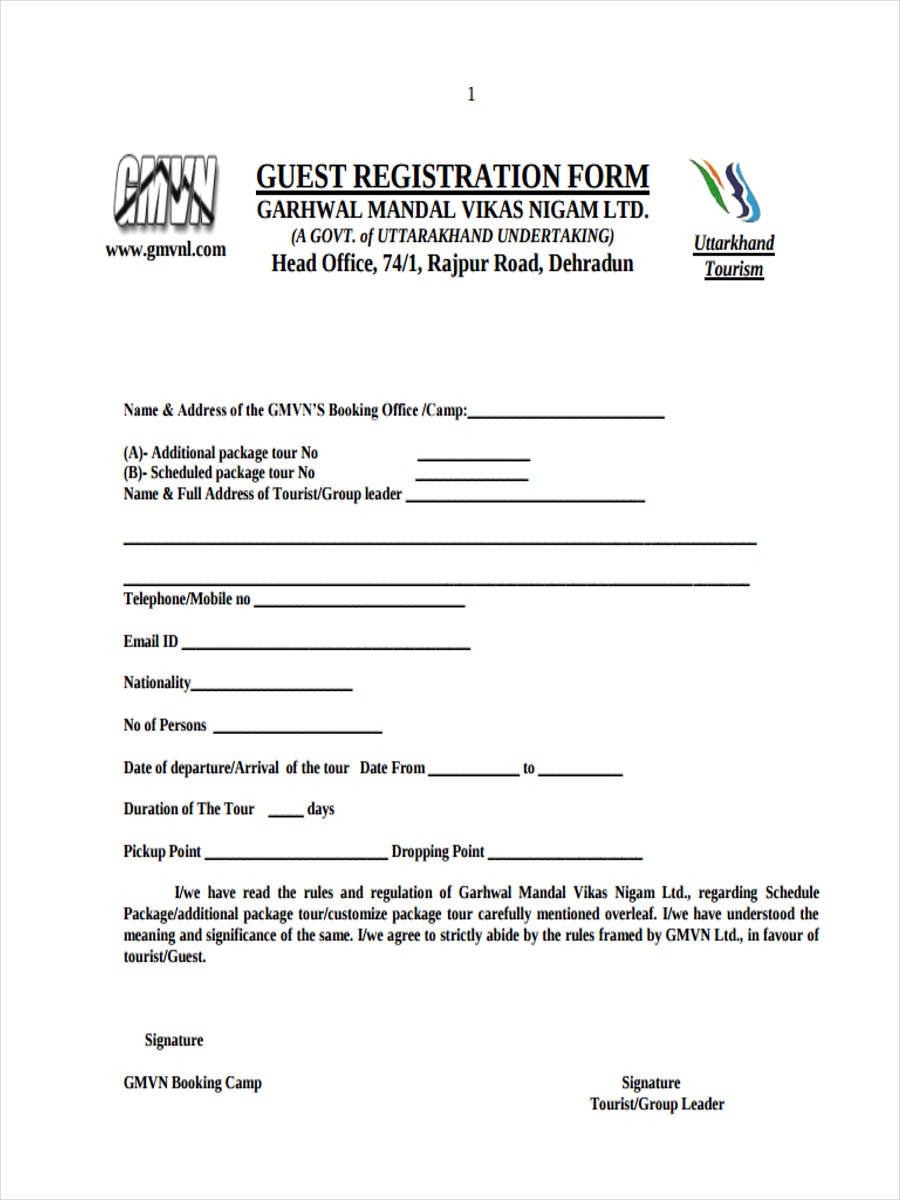 Hotel Registration Form Template Free Sample Example Format Template