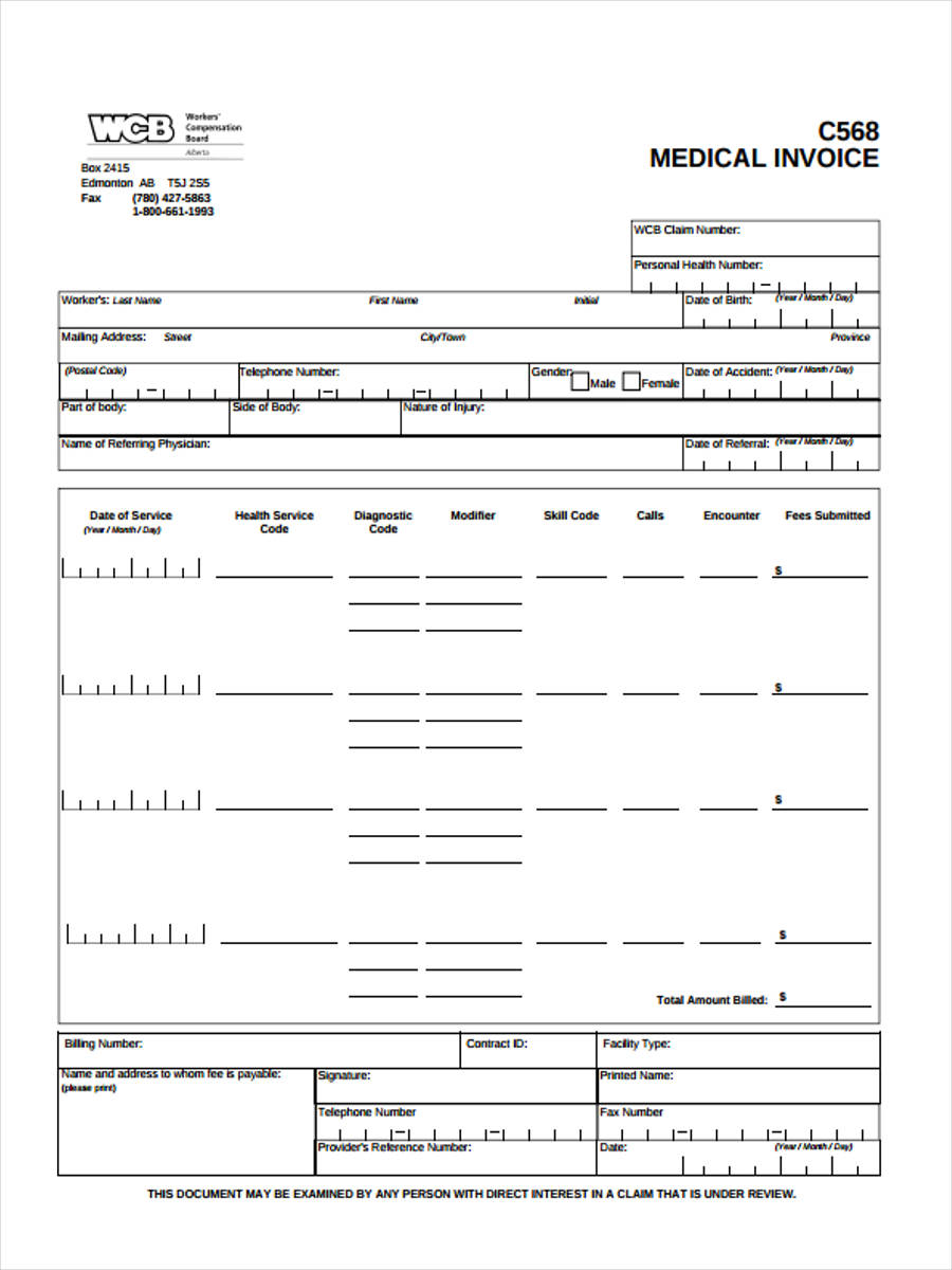 FREE 5 Medical Invoice Forms In PDF