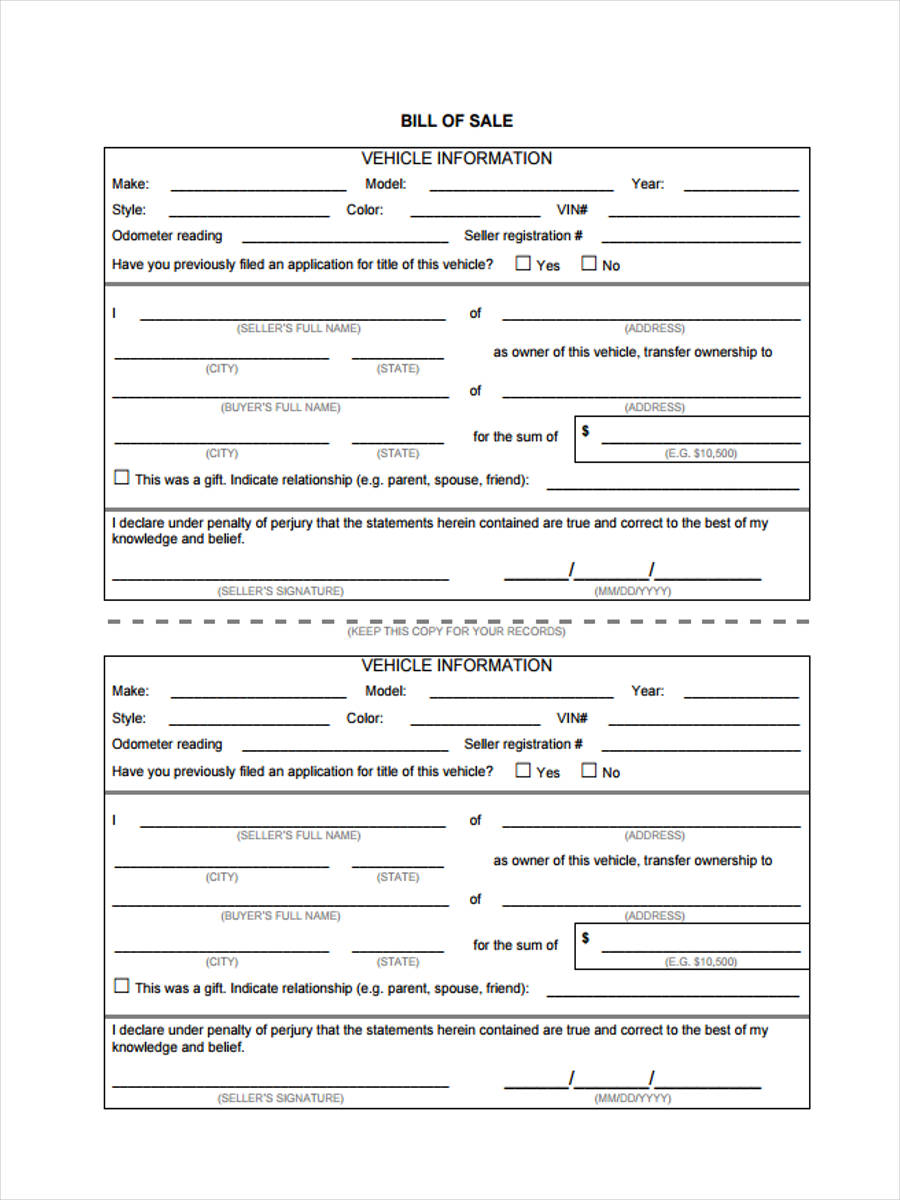 FREE 7+ Truck Bill of Sale Forms in MS Word PDF