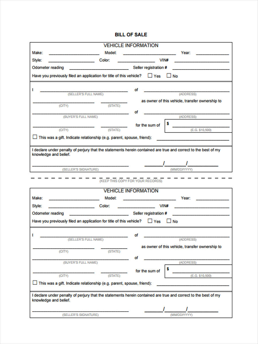 FREE 7 Truck Bill Of Sale Forms In MS Word PDF