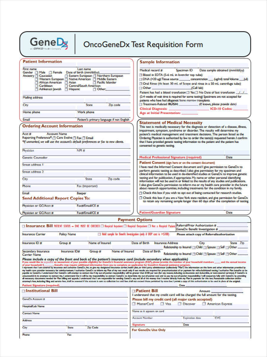 Free 8 Test Requisition Forms In Pdf 5692