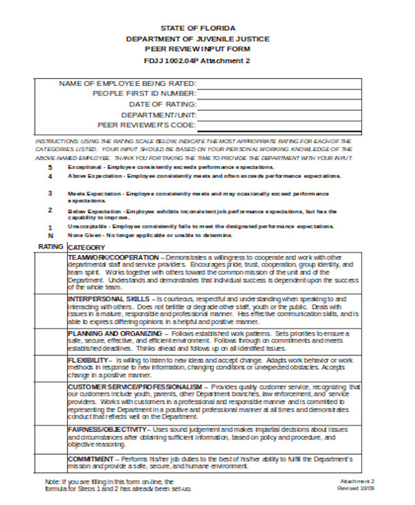 Free 10 Sample Peer Review Forms In Pdf Ms Word Excel 