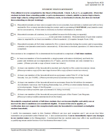 general student affidavit form