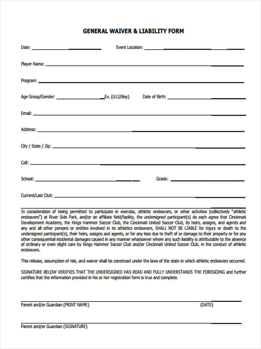 Printable Liability Waiver Form Pdf