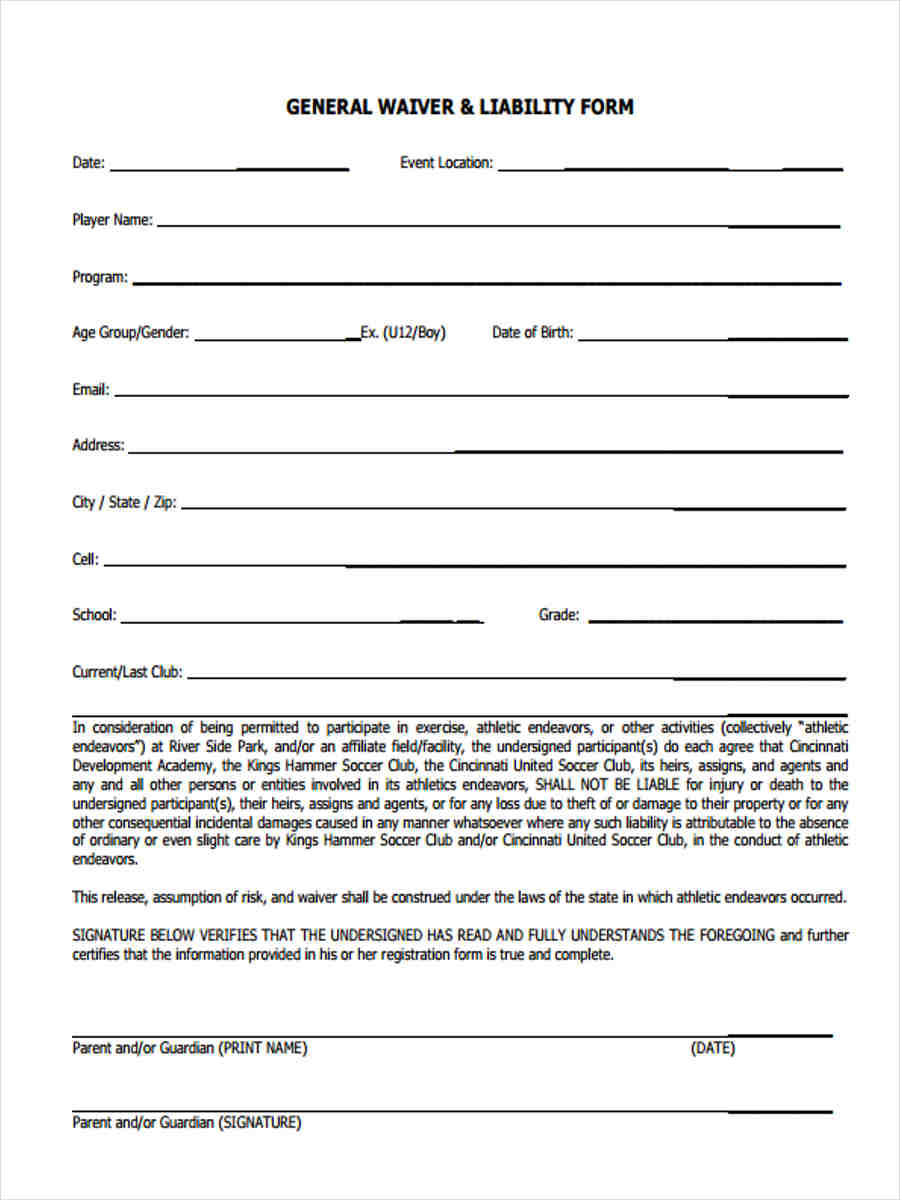 Free Printable Liability Waiver Form Printable Forms Free Online
