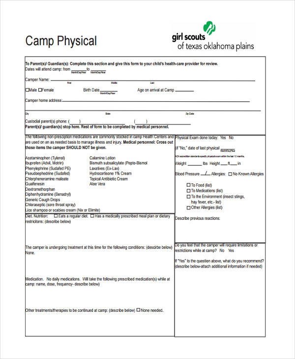 generic camp physical form