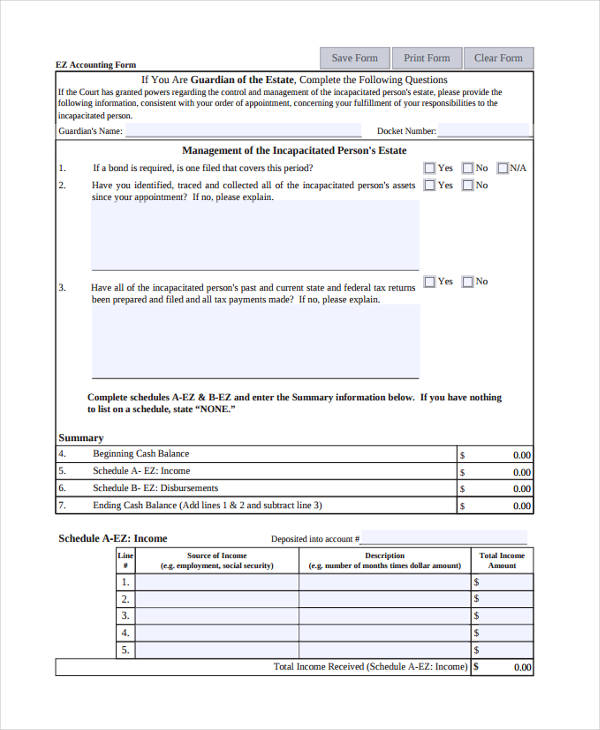 guardianship accounting form