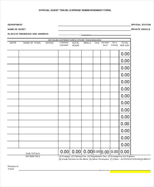 FREE 13+ Travel Reimbursement Forms in PDF Ms Word Excel
