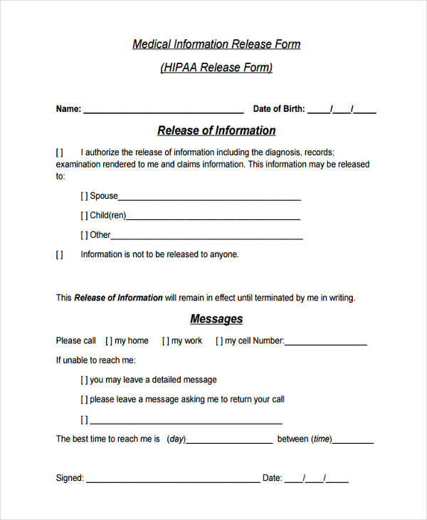 FREE 24+ General Release of Information Forms in PDF Ms Word