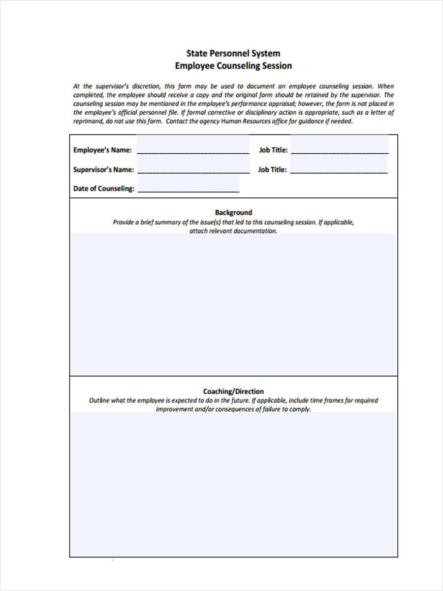 hr employee counseling form