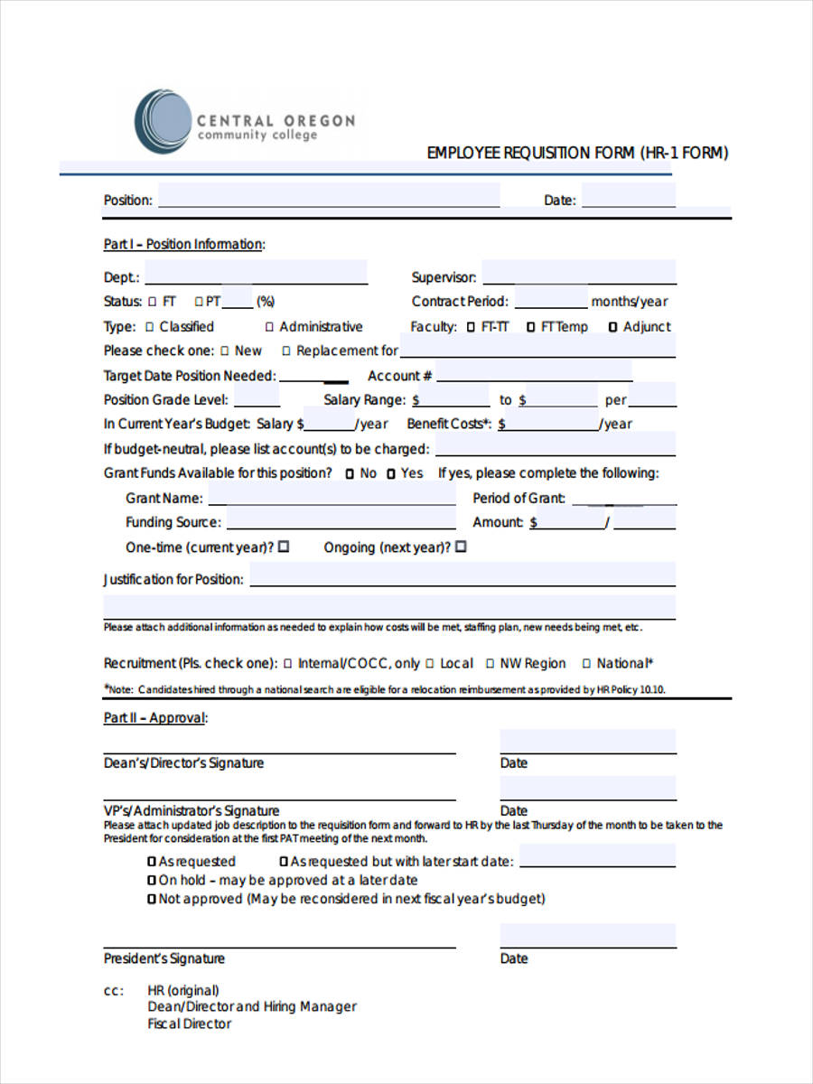 Employee Requisition Form Template Word