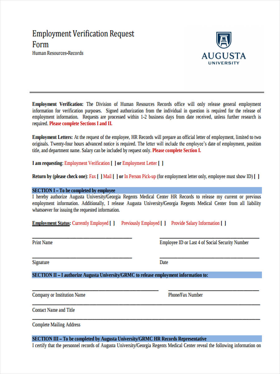 FREE 7 Employment Verification Request Forms in PDF