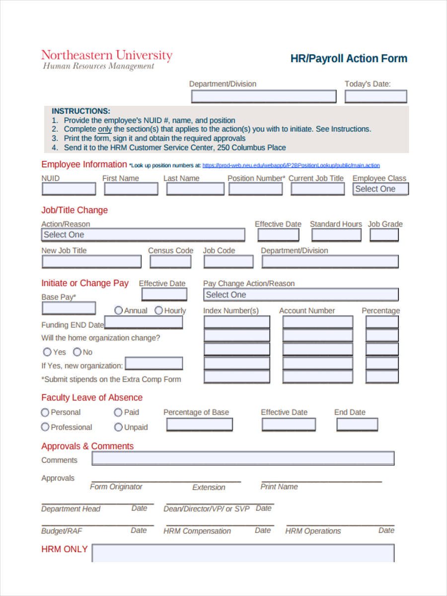 FREE 11  Payroll Action Forms in PDF Ms Word