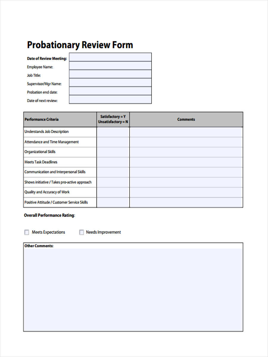 FREE 23+ Probation Review Forms in MS Word  PDF For Probation Meeting Template