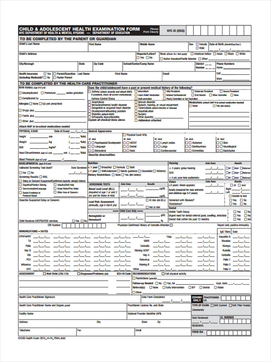 form and health yale physical exam Word, Physical 7 Free  Basic PDF  Form in  Sample Documents