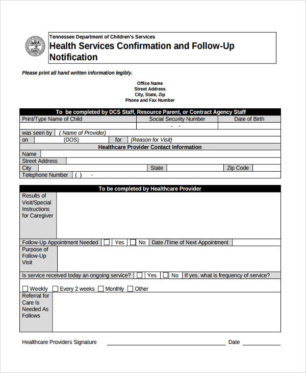 health services form