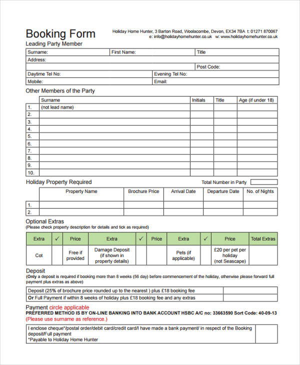 FREE 11  Booking Confirmation Forms in PDF Ms Word