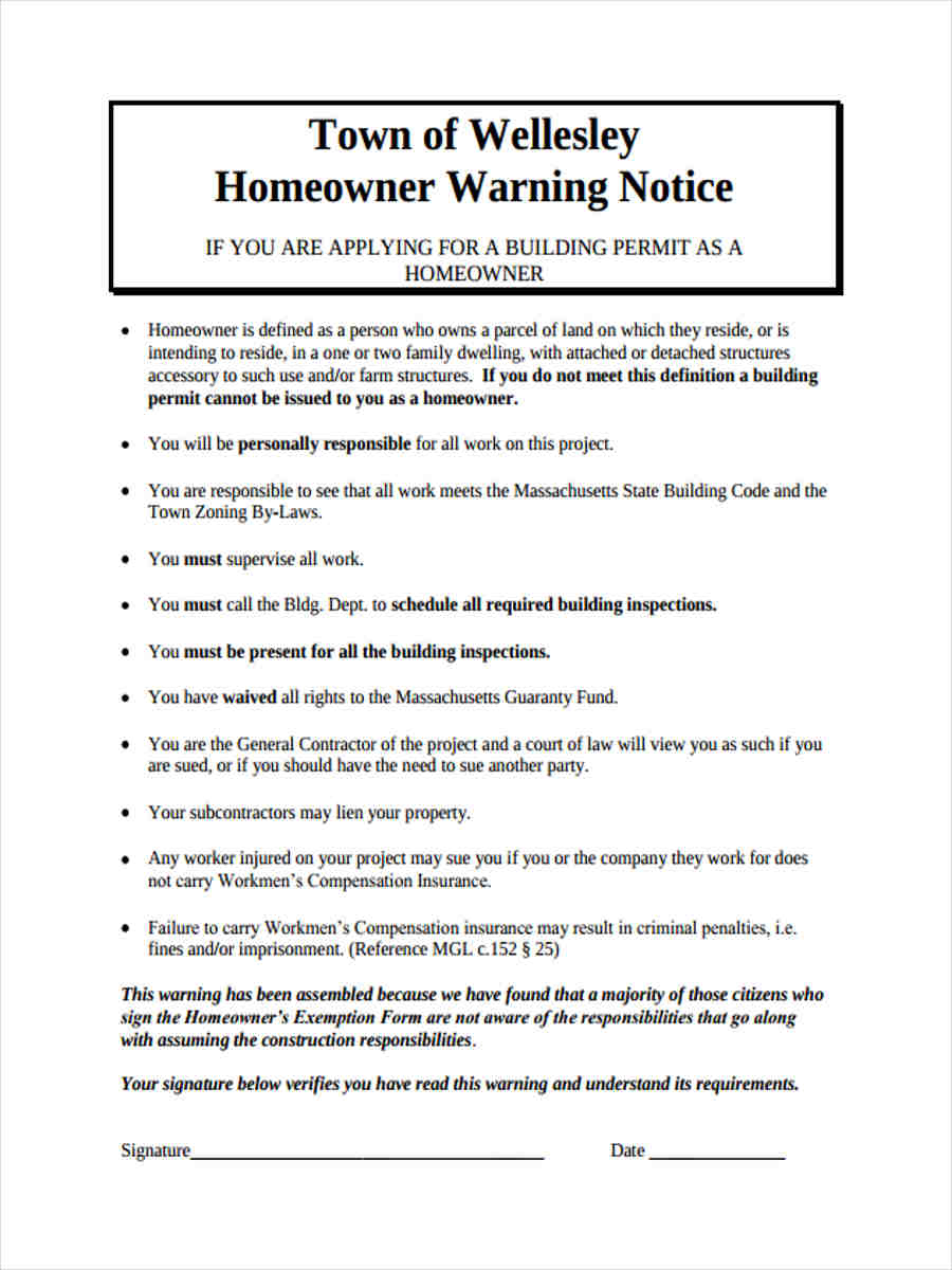 homeowner notice form