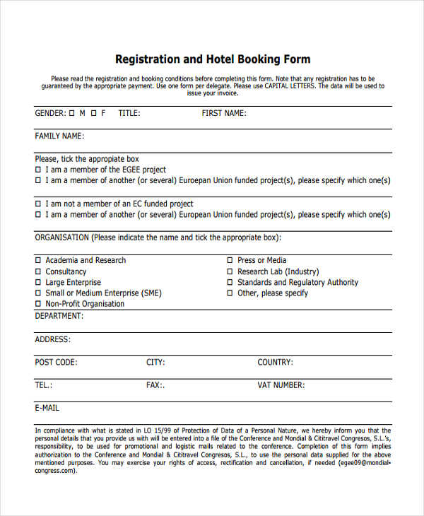 FREE 12+ Hotel Registration Forms in PDF | Ms Word