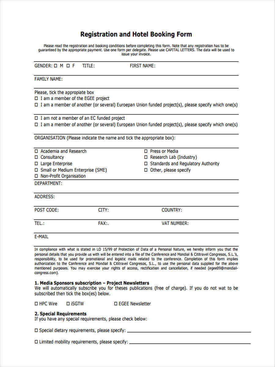 FREE 22 Hotel Registration Forms In PDF Ms Word