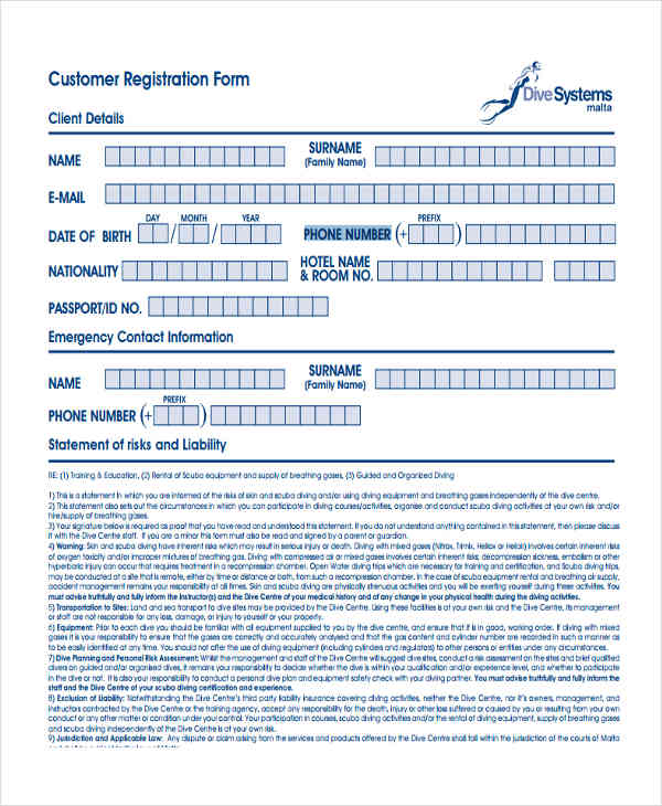 hotel customer registration form