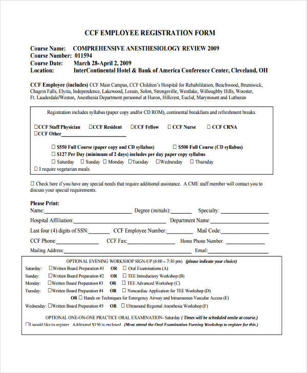 Hotel Reception Hotel Registration Form Template Word