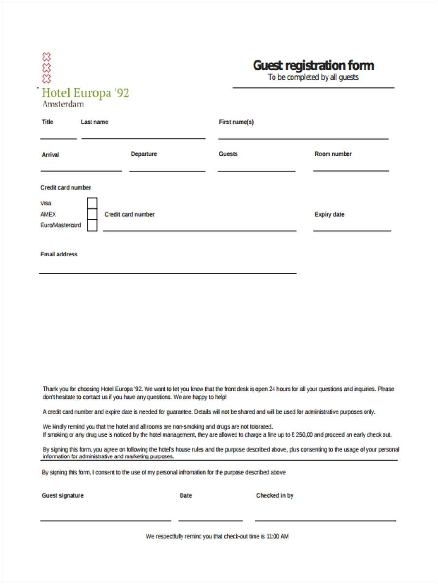 FREE 23+ Hotel Registration Forms in PDF  Ms Word Intended For Registration Form Template Word Free