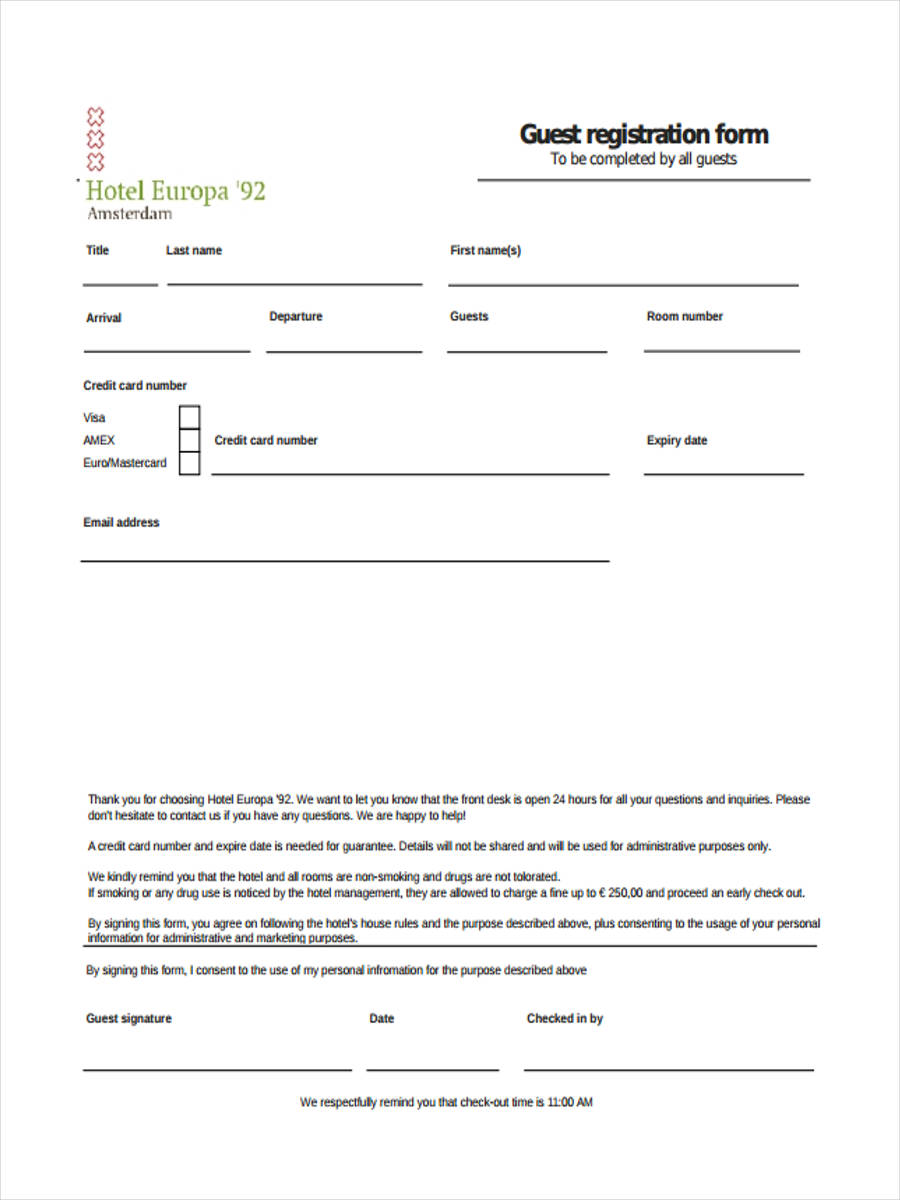 FREE 21 Hotel Registration Form Templates