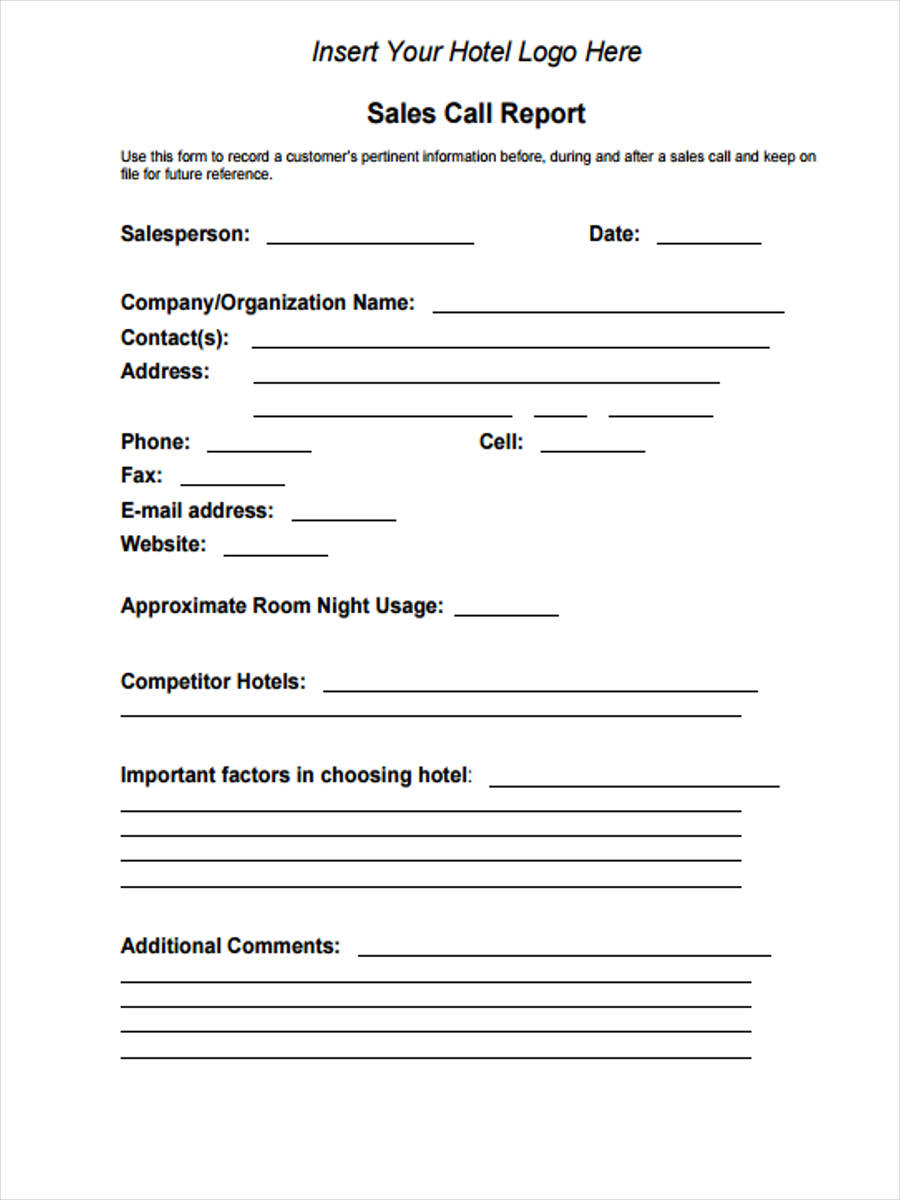 hotel sales call report form