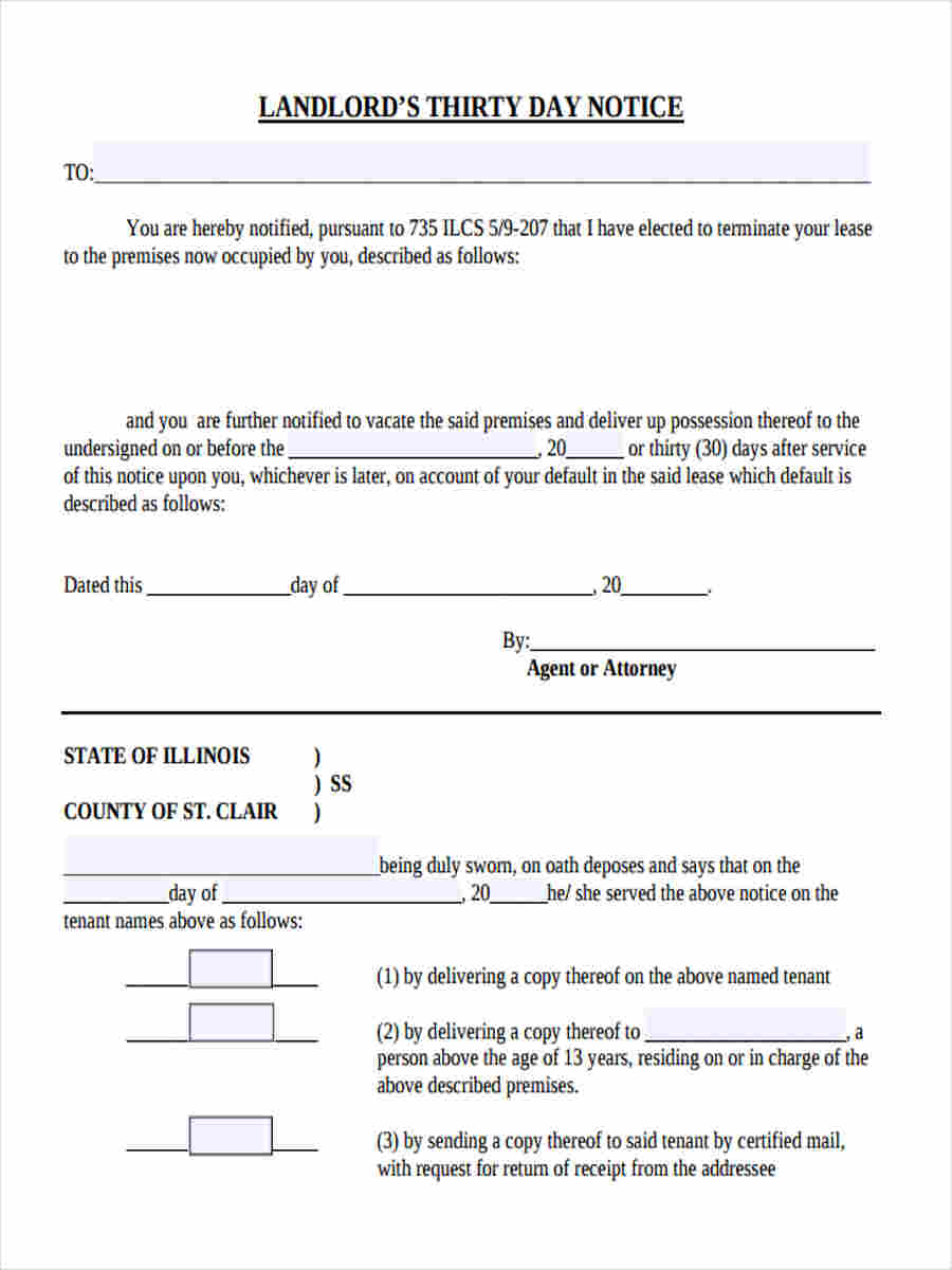 Printable Sample 30 Day Notice To Vacate Template Form Tenant 30 Day 