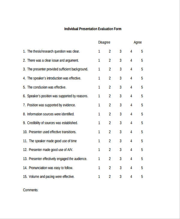 individual presentation evaluation form