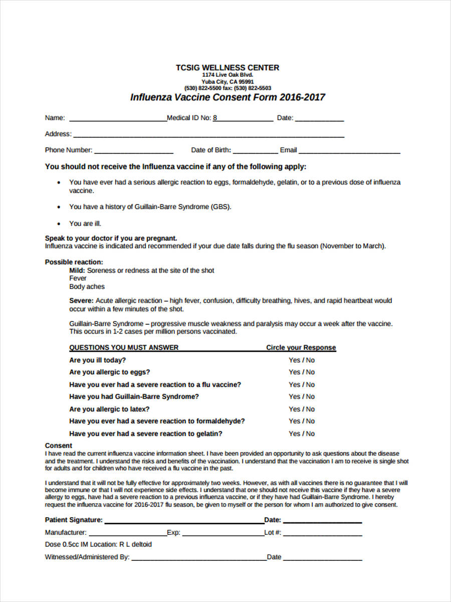 Free Printable Flu Vaccine Consent Form