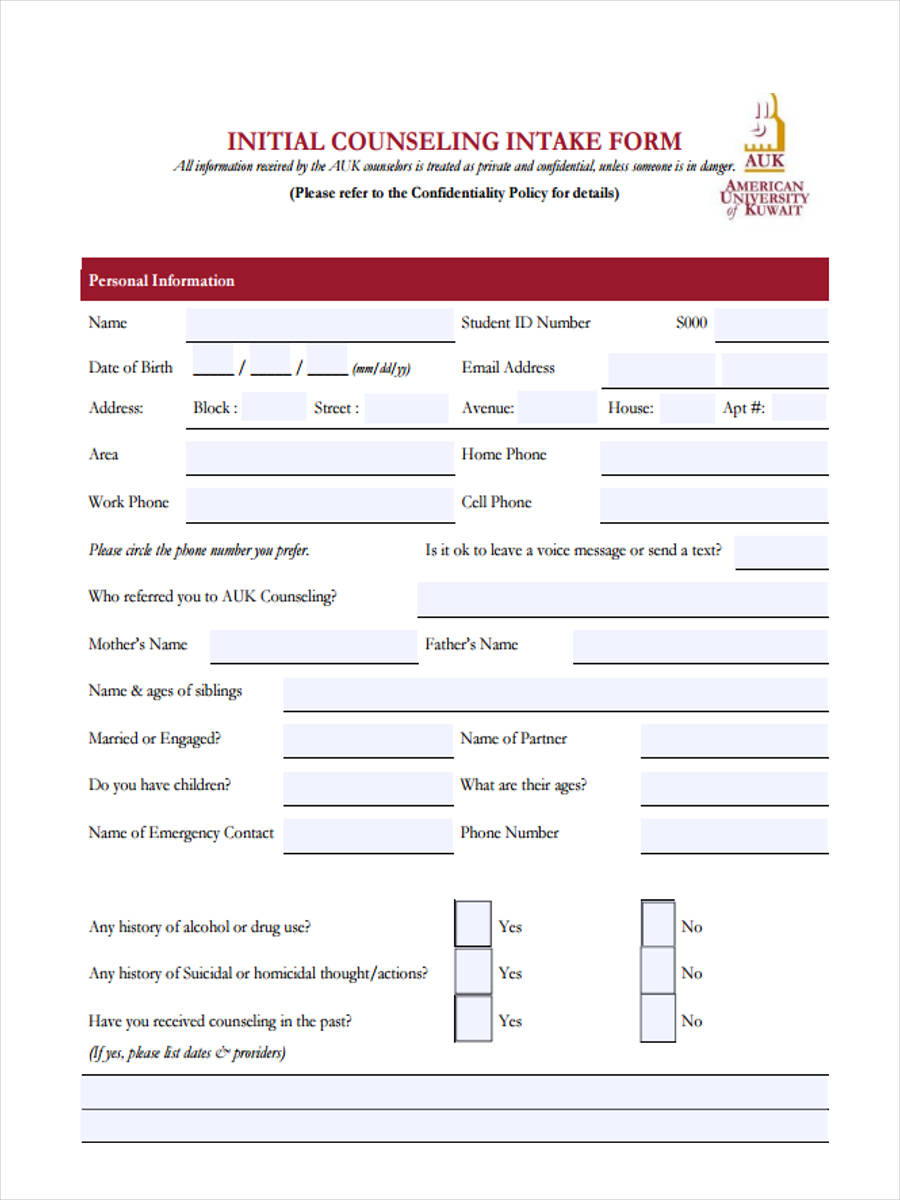 Therapy Intake Form Template 