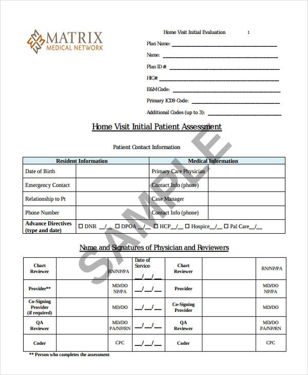 Sample Patient Assessment Form