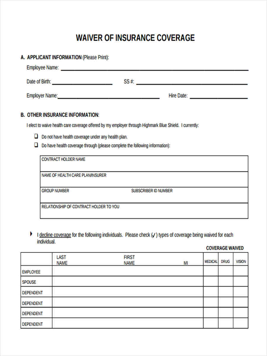 FREE 8+ Insurance Waiver Forms in PDF | Ms Word