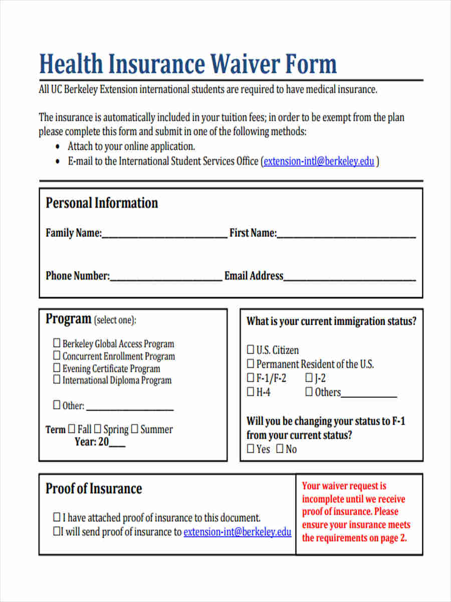 insurance waiver form